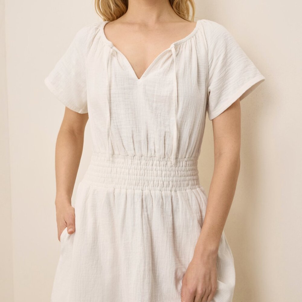Pact Organic NWT Coastal Double Gauze Boho Midi Dress, White/Sea Salt, XS - Picture 3 of 6